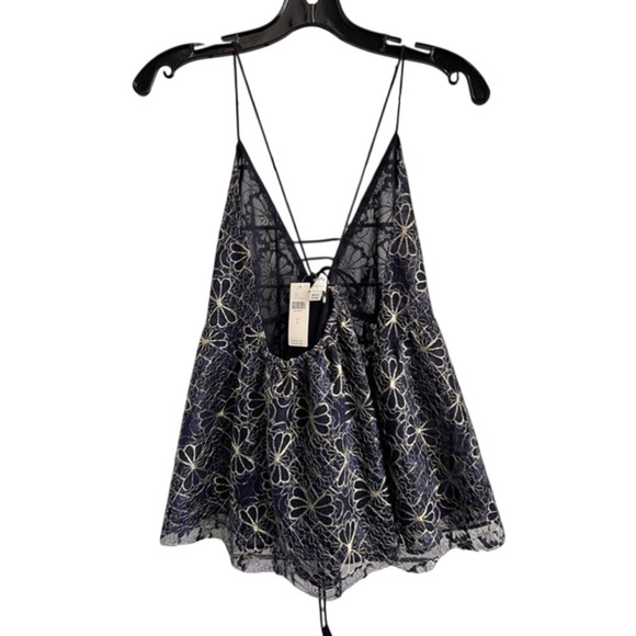 Sachin & Babi Anthropologie Navy Gold Floral NWT Lace Cami Top Size L - Picture 6 of 10